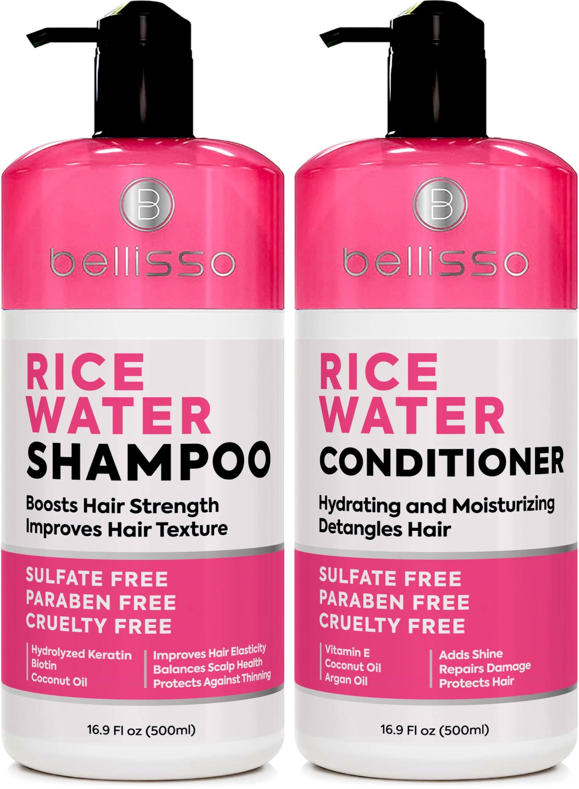 Rice Water Shampoo and Conditioner Set - Sulfate Free for Thin and Fine Hair - Fuller, Thickening Formula for Women and Men - With Strengthening Saw Palmetto - Anti Thinning, Volumizing for Thick Hair