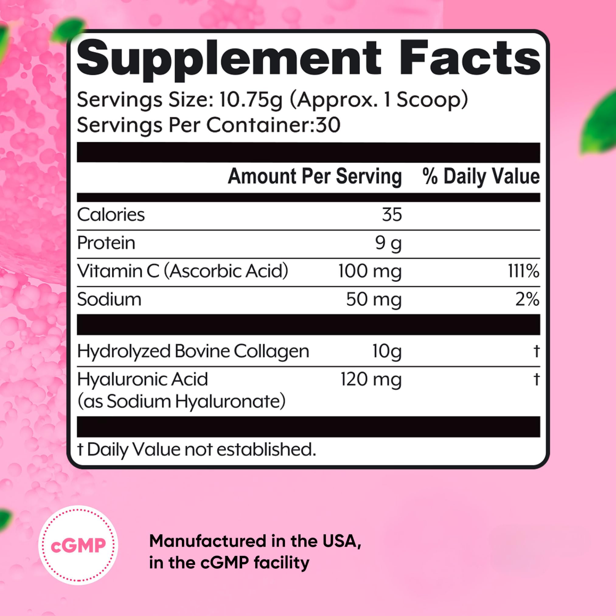 BEAUTY AND CUTIE Collagen Peptides 10g with Hyaluronic Acid 120 mg and Vitamin C Powder, Hair, Skin and Nails Support, Grass Fed, Unflavored, 11.38 oz