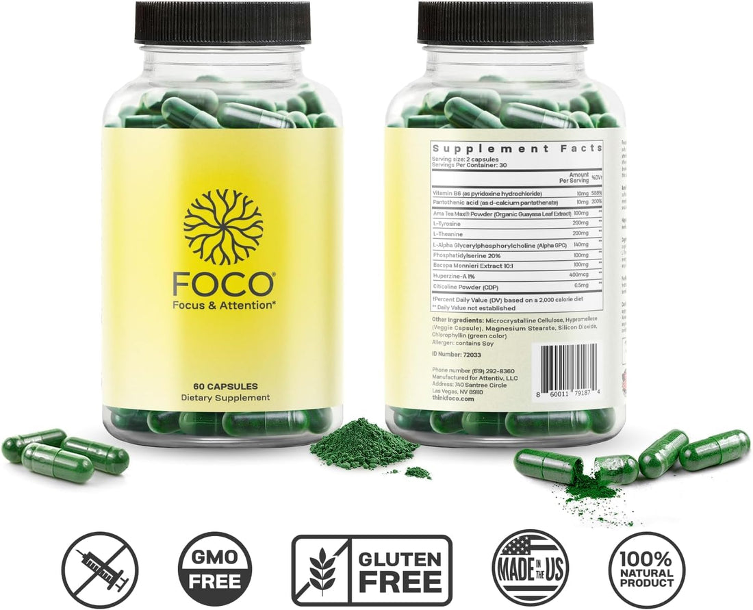 Think FOCO - Focus Supplement for Teens & Adults (13+) - Natural Focus in 30 Minutes - Brain Supplements for Memory and Attention - Vegan Vitamin, Gluten Free, Non GMO Vitamins