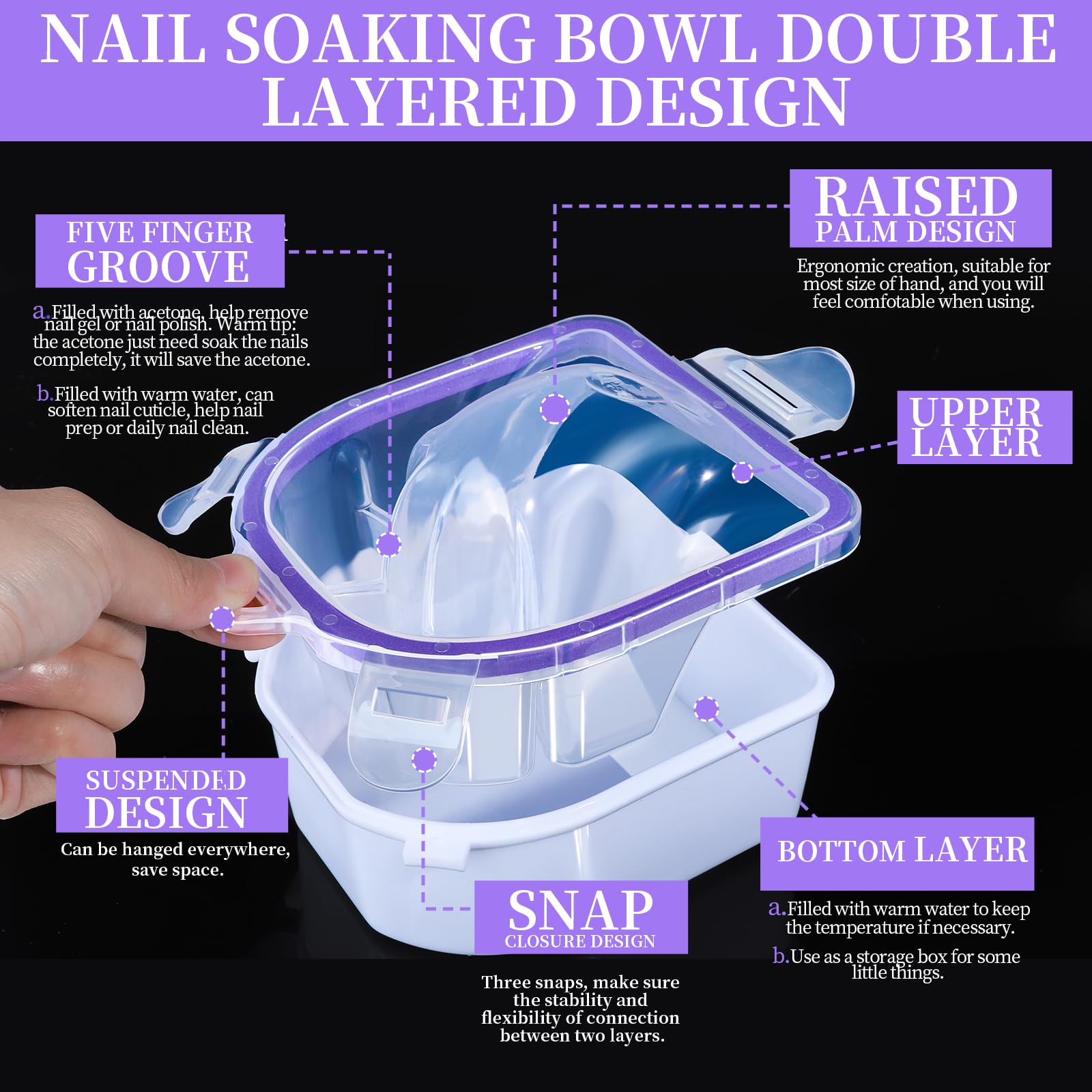 FANDAMEI Nail Soaking Bowl, Nail Soak Off Bowl, Dip Powder Remover Tools, Nail Remover Bowl, Manicure Bowls Nail Soaking, Cuticle Kit