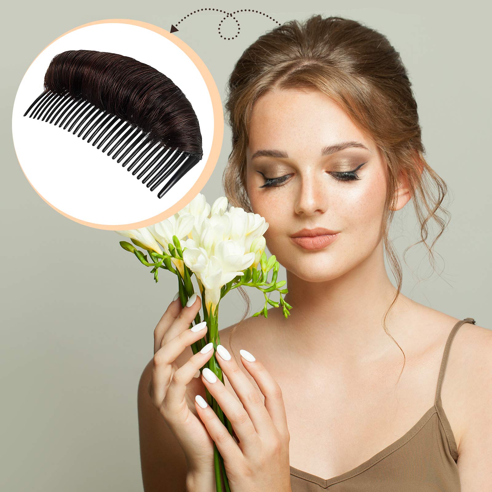 WILLBOND 3 Pieces Invisible False Hair Clips, Increased Hair Pad, Bump It Up Volume Hair Base Fluffy Princess Styling Insert Tool for Women Girls (Dark Brown)