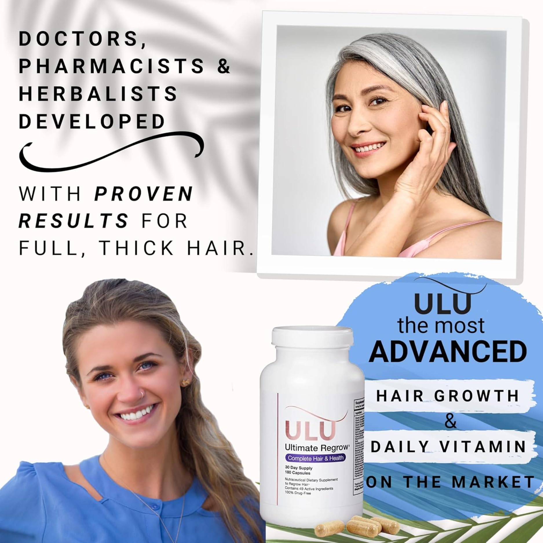 ULULIFE Ultimate Regrow Multivitamin: Promotes Hair Growth, Skin, & Nails Health - Ashwagandha & Resveratrol-Powered Solution for Hormone Support & Overall Health - 180 Capsules (30-Day Supply)