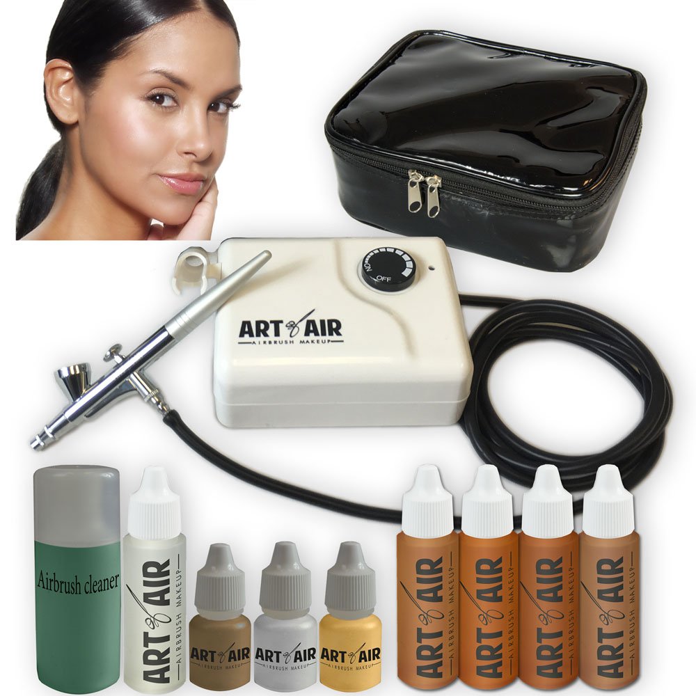 Art of Air TAN Complexion Professional Airbrush Cosmetic Makeup System / 4pc Foundation Set with Blush, Bronzer, Shimmer and Primer Makeup Airbrush Kit