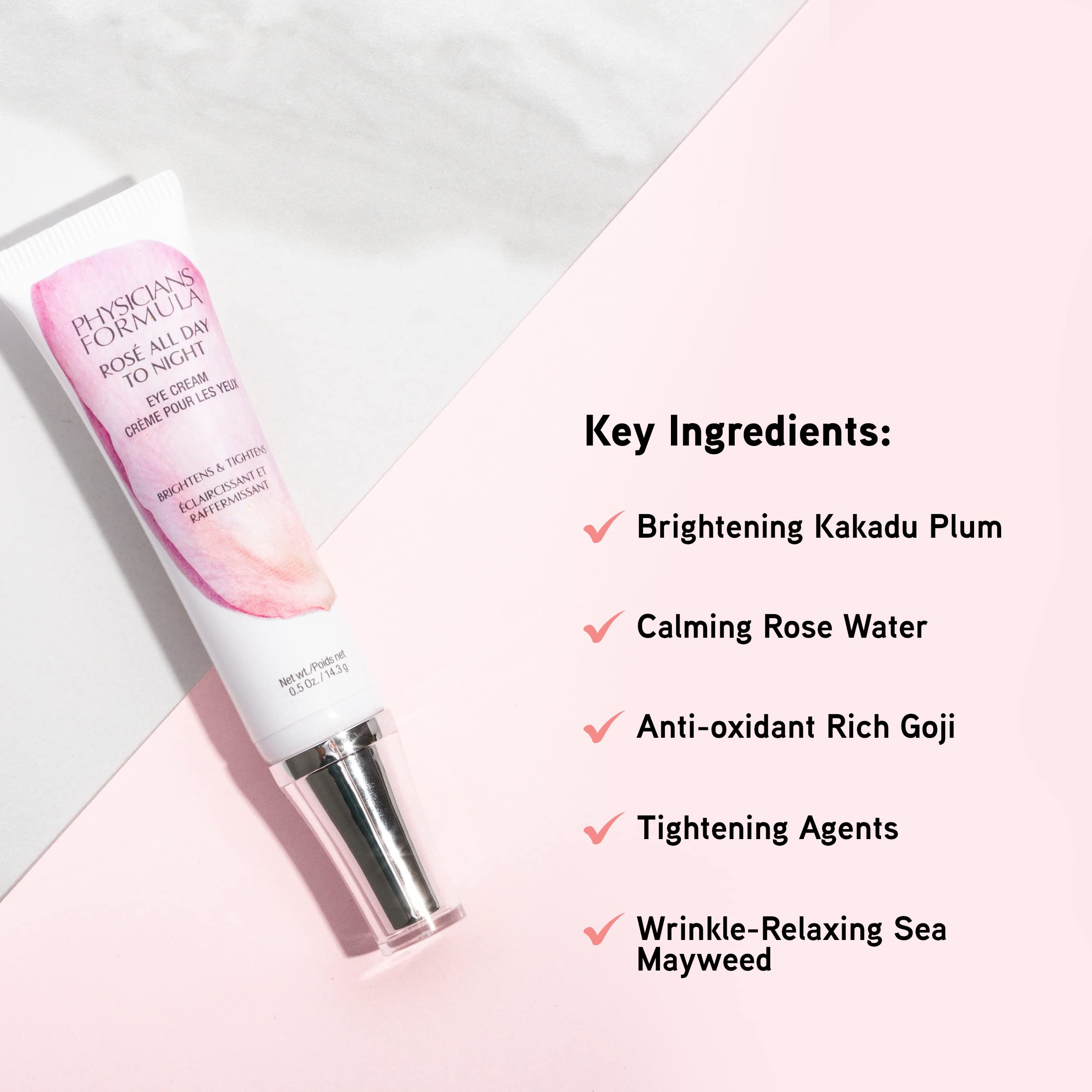 Physicians Formula Rosé All Day To Night Eye Cream, Dark Circles, Puffiness, Bags Under Eyes, Wrinkles | Dermatologist Tested, Clinicially Tested, Hypoallergenic