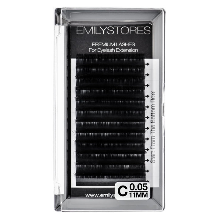 11MM : EMILYSTORES 0.05mm Thickness C Curl 11mm Length Lashes Silk Mink Eyelashes For Eyelash Extensions Single Size One Tray