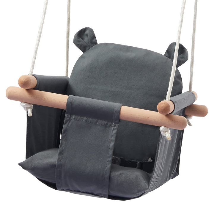 Secure Baby Swing Seat with Safety Belt - Baby Canvas and Wooden Swing Chair with Ear Décor Cushion - Hanging Indoor Swing for Infants & Baby Swing Outdoor - Tree Toddler Swing for Backyard Outside