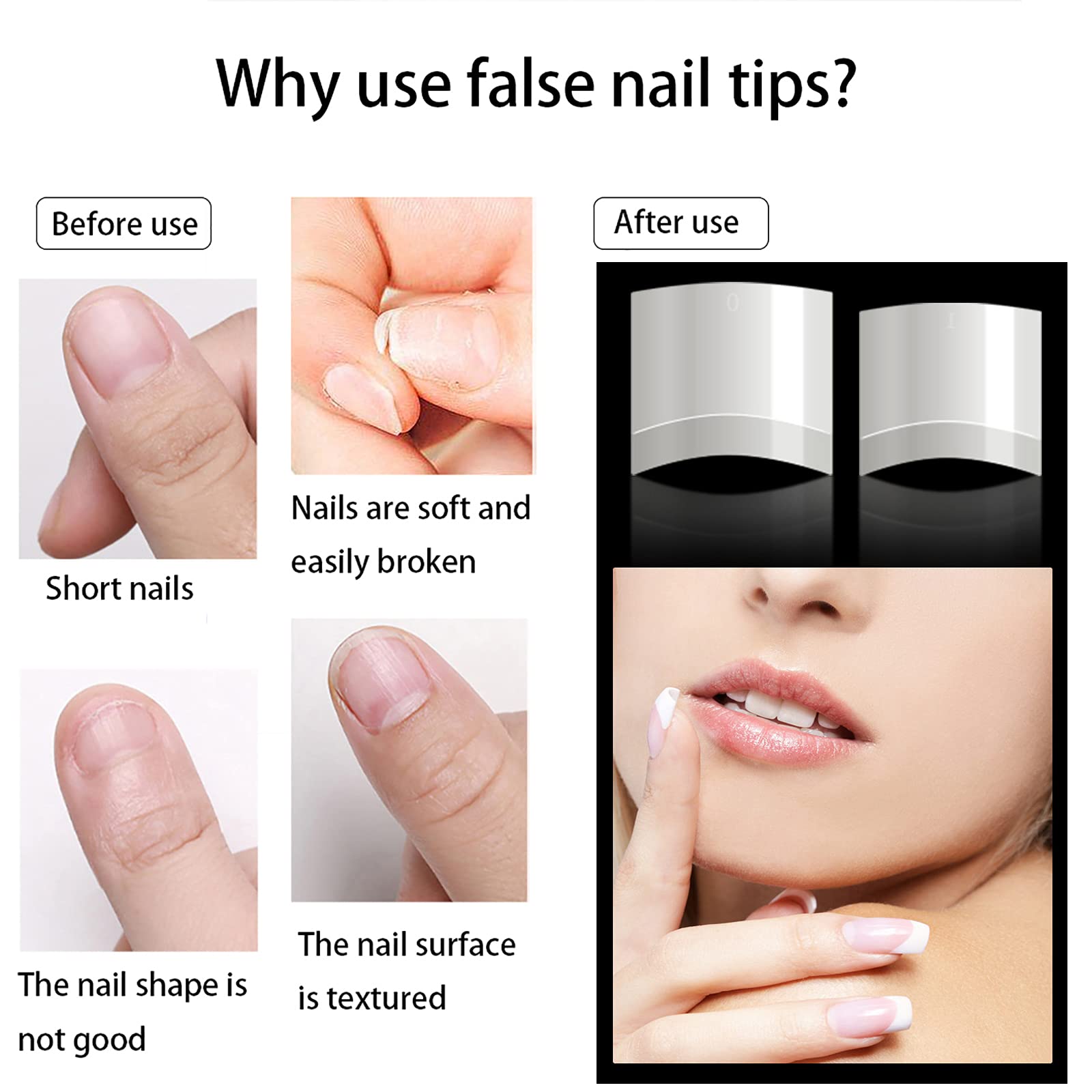 Short Acrylic Nail Tips 500PCS Square Nails Half Cover French False Nails (Natural)