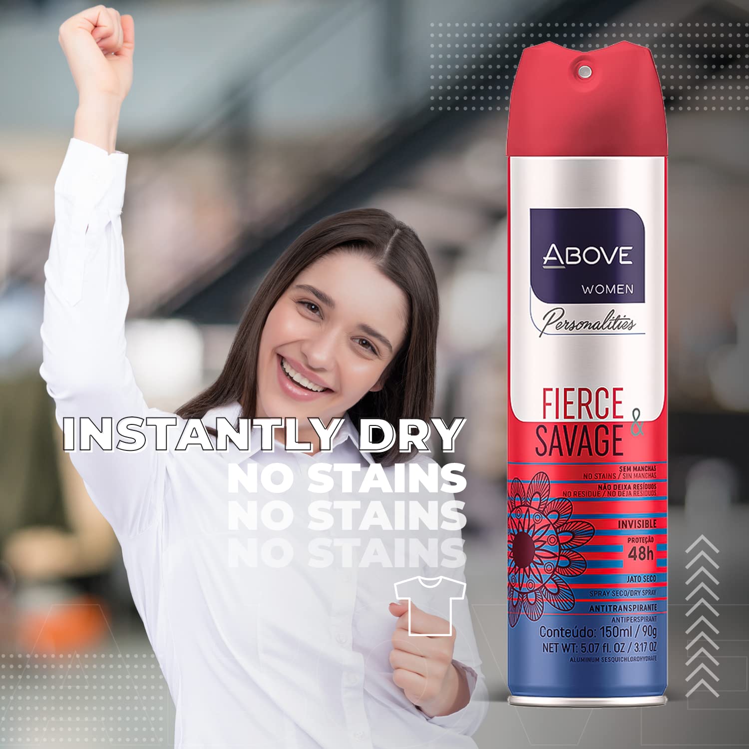 Above Spray Deodorant for Women (Fierce Savage) -48 Hour Deodorants & Antiperspirants Dry Spray- NO White Marks,- Cruelty Free, NO Alcohol, Triclosan- 3.17 oz - Pack of 4