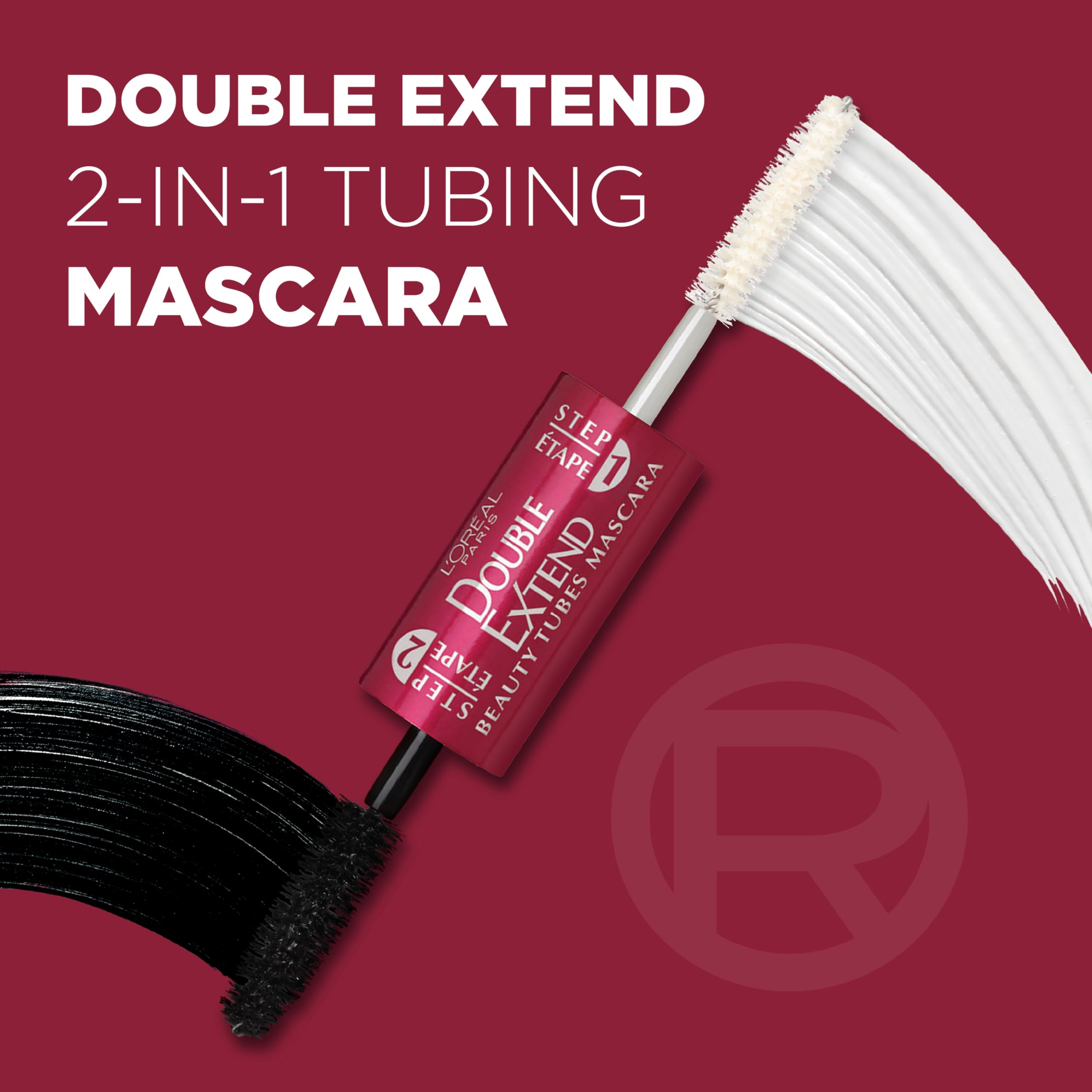 L'Oreal Paris Makeup Double Extend Tubing Mascara, Lengthening 2 Step Mascara, Smudgeproof, Black