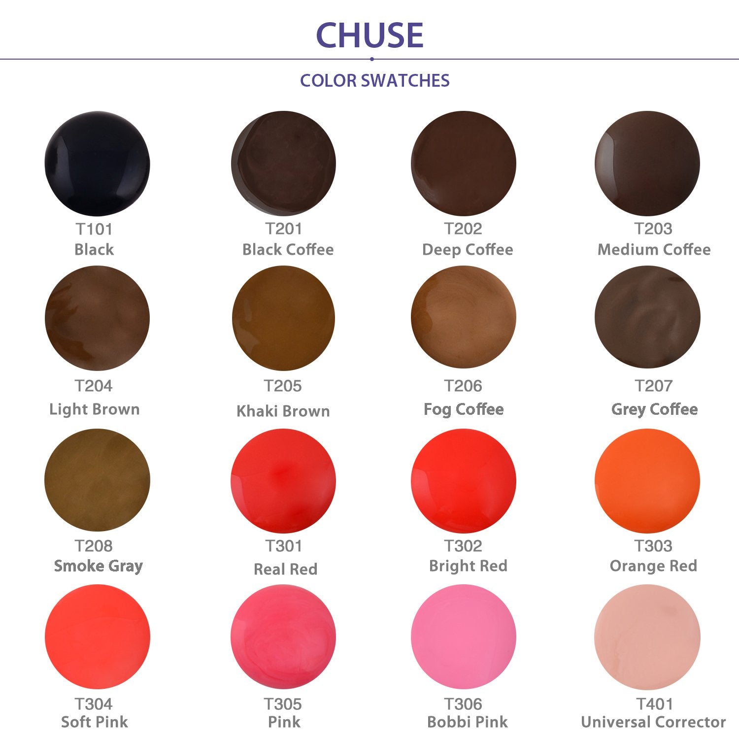 CHUSE T401, 12ml, Universal Corrector, Passed SGS, DermaTest Top Micro Pigment Cosmetic Color Permanent Makeup Tattoo Ink