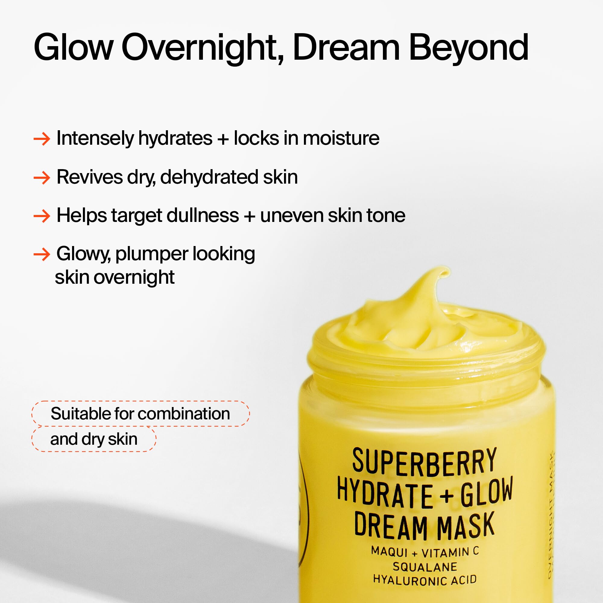 Youth To The People Superberry Hydrate + Glow Dream Mask, Full Size (2 fl oz), Vitamin C Face Moisturizer, Plumps + Brightens Skin, Treats Dullness + Uneven Tone, Vegan