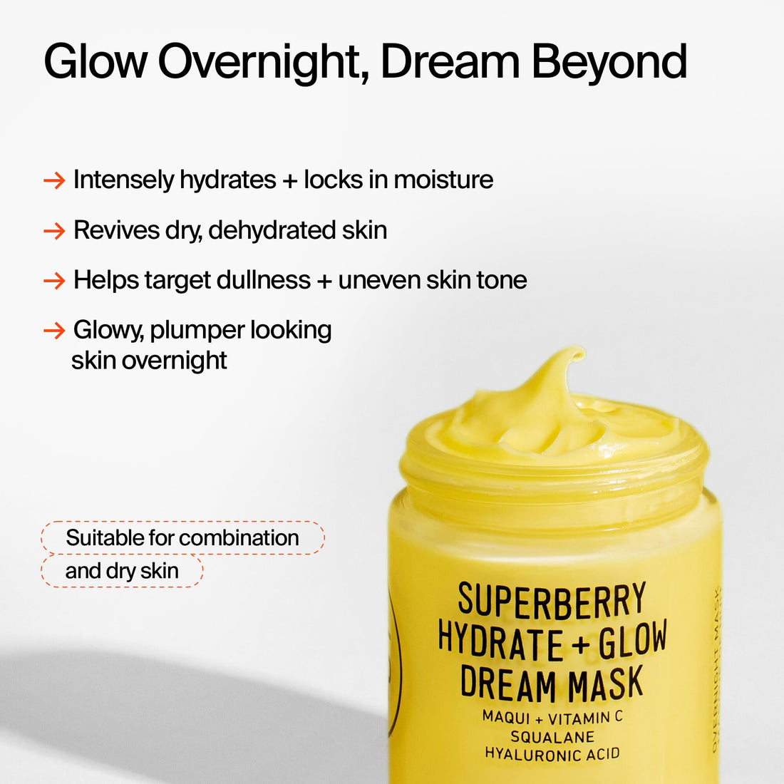 Youth To The People Superberry Hydrate + Glow Dream Mask, Full Size (2 fl oz), Vitamin C Face Moisturizer, Plumps + Brightens Skin, Treats Dullness + Uneven Tone, Vegan