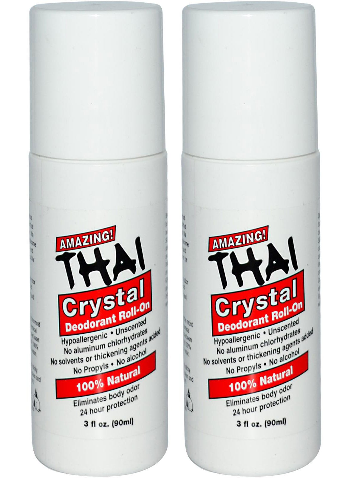 Thai Crystal Deodorant Stone All Natural Roll-On Deodorant For Body, Face and Feet -- Unscented, Aluminum Free & Organic With No Aluminum, Solvents, Parabens, Propyls, or Alcohol, 3 fl oz. (Pack of 2)