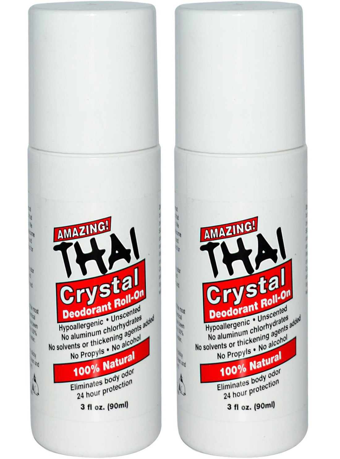 Thai Crystal Deodorant Stone All Natural Roll-On Deodorant For Body, Face and Feet -- Unscented, Aluminum Free & Organic With No Aluminum, Solvents, Parabens, Propyls, or Alcohol, 3 fl oz. (Pack of 2)