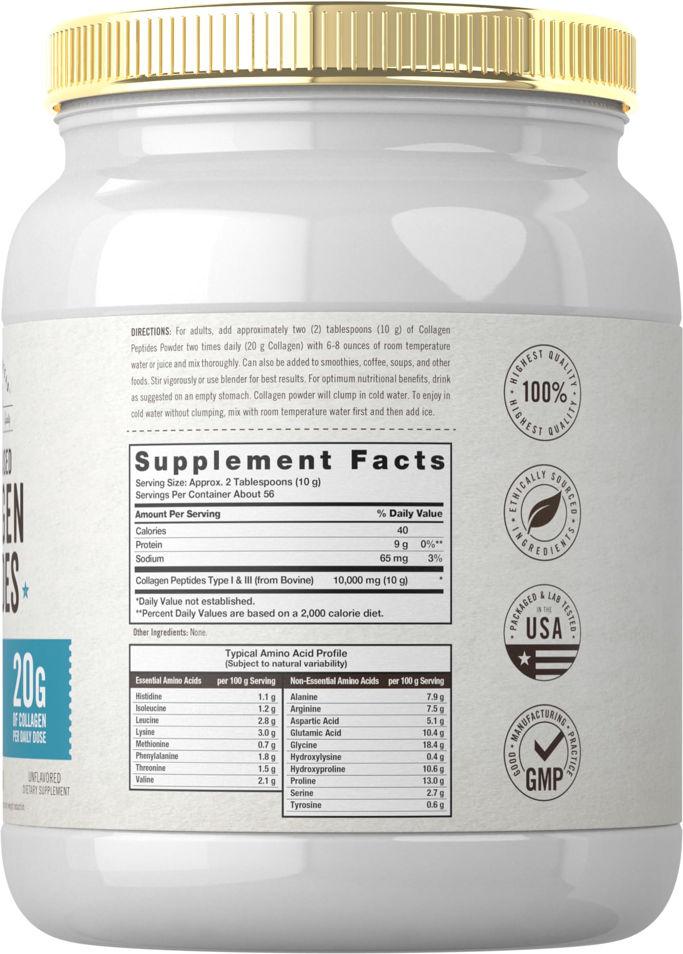 Carlyle Grass Fed Collagen Peptides Powder 20oz | Unflavored | Pasture Raised | Types I & III | 20g of Collagen Per Daily Dose | Non-GMO, Gluten Free | by Herbage Farmstead