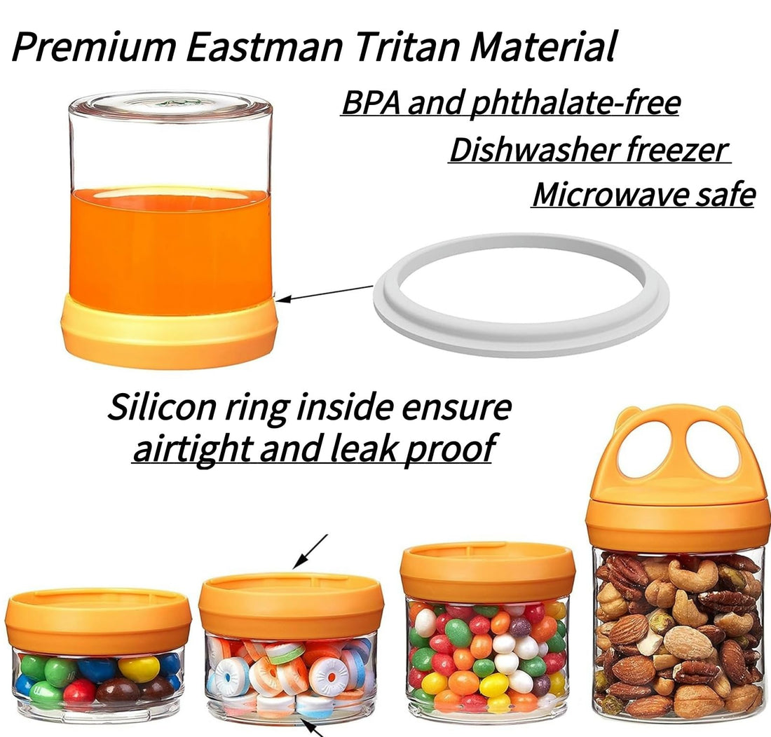 SELEWARE Portable Stackable Food Storage Containers for Snacks Formula Powder and Drinks Twist Lock System Airtight Leak-proof BPA and Phthalate Free 4 Piece Jars 31oz Orange