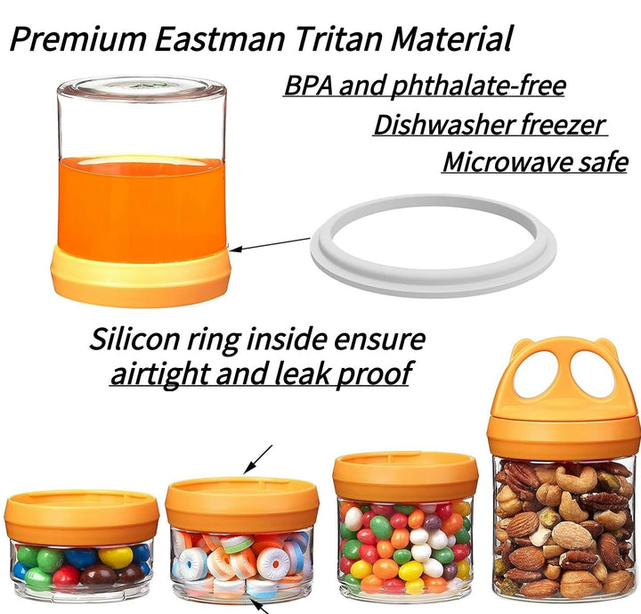 SELEWARE Portable Stackable Food Storage Containers for Snacks Formula Powder and Drinks Twist Lock System Airtight Leak-proof BPA and Phthalate Free 4 Piece Jars 31oz Orange