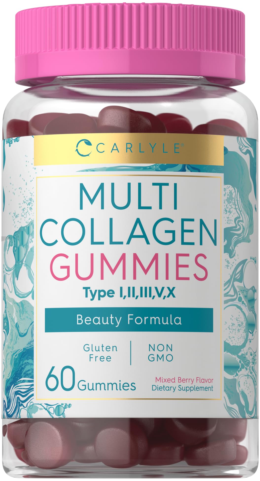 Carlyle Collagen Gummies | 60 Count | Multi Collagen Complex | Beauty Formula Supplement | Mixed Berry Flavor | Non-GMO, Gluten Free