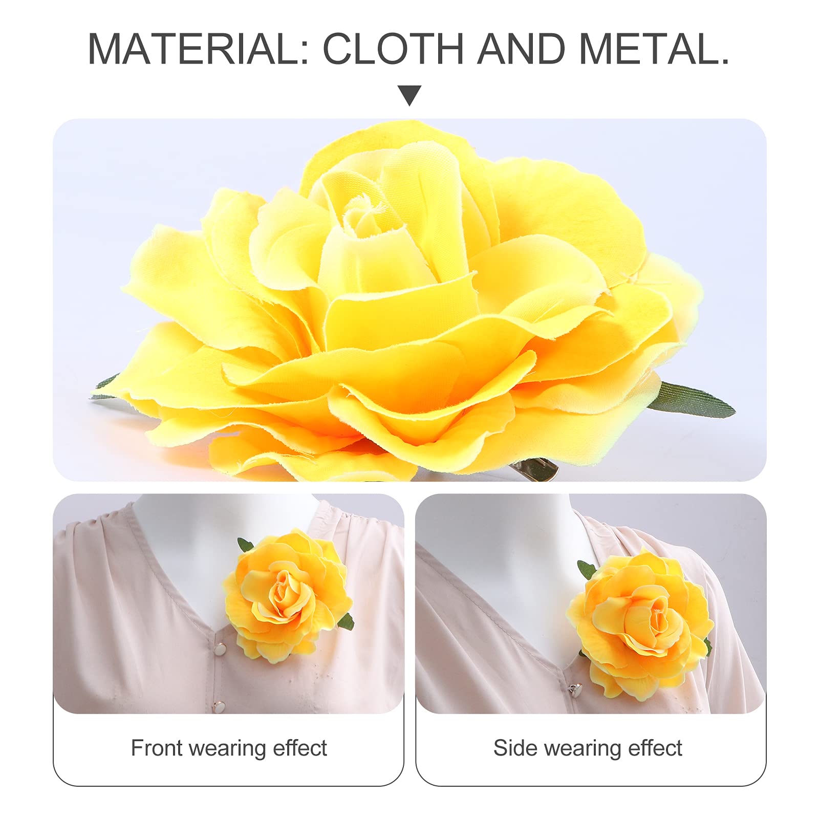 Frcolor Artificial Big Rose Flower Hairpin Hair Clips Flower Brooch for Women Party (Yellow)