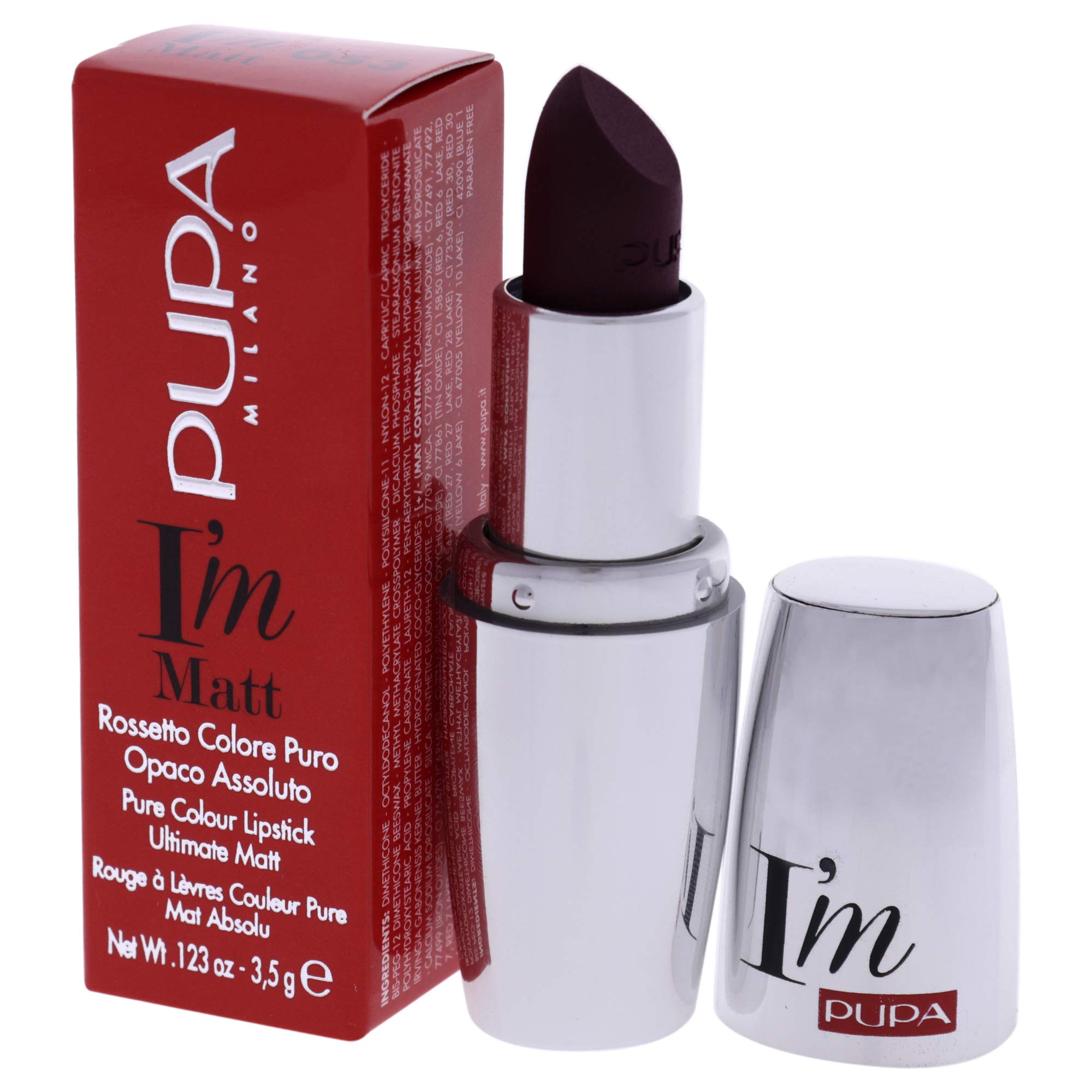 PUPA Milano I Am Matt Pure Colour Lipstick - Dresses Lips In Full, Deep Color - Matte, Velvety And Extremely Sensory Feel - Glides On Without Weighing Lips Down - 053 Dangerous Violet - 0.123 OZ