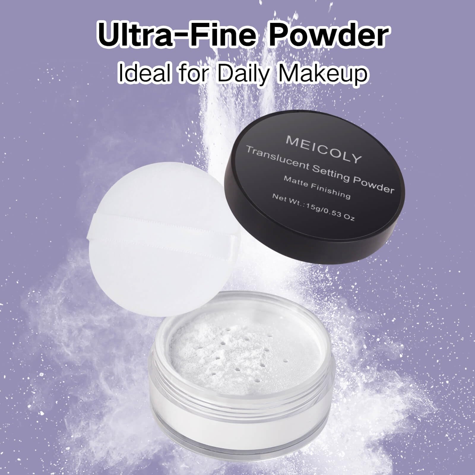 MEICOLY Talc-Free Setting Powder with Sifter,Long Lasting Loose Face Powder,Translucent Powder Colorset Powder,Matte Finishing White Face Paint Setting Powder for Halloween SFX Makeup,Oil Control