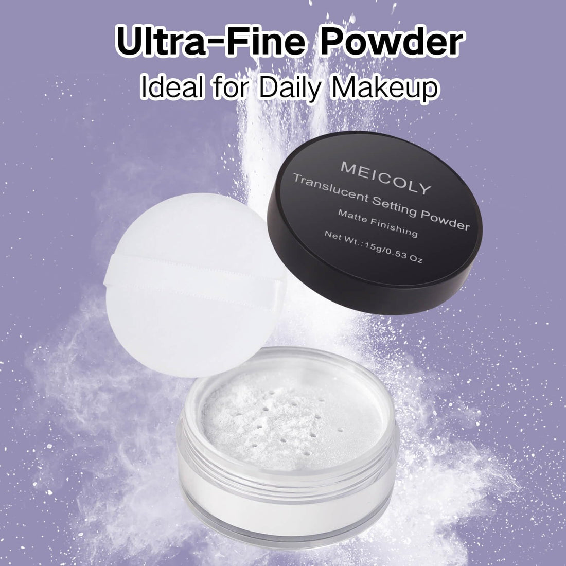 MEICOLY Talc-Free Setting Powder with Sifter,Long Lasting Loose Face Powder,Translucent Powder Colorset Powder,Matte Finishing White Face Paint Setting Powder for Halloween SFX Makeup,Oil Control