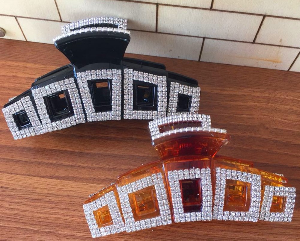 Girls Elegant Large Rhinestone Hair Clip Jaw Clip Women Lady Crystal Hairpin Thick Hair Claw Hair Accessories (Black - B#)