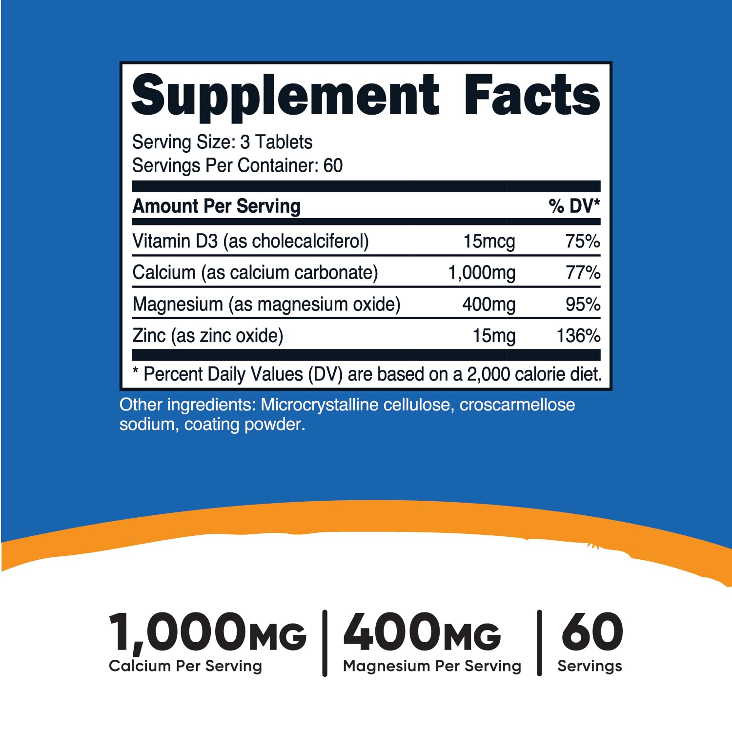 Nutricost Calcium, Magnesium & Zinc Tablets 1,415 mg, 180 Tablets - Vitamin / Mineral Blend Supplement, 60 Servings - Gluten Free, Non-GMO