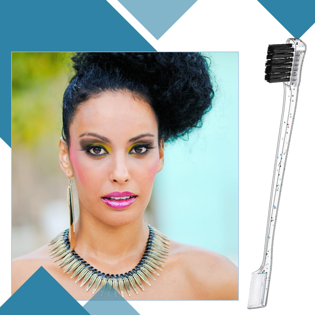 Geiserailie 3 Pcs Slick Back Hair Brush Set Bristle Brush Edge Control Teasing Comb for Women Black Hair(Clear Red)