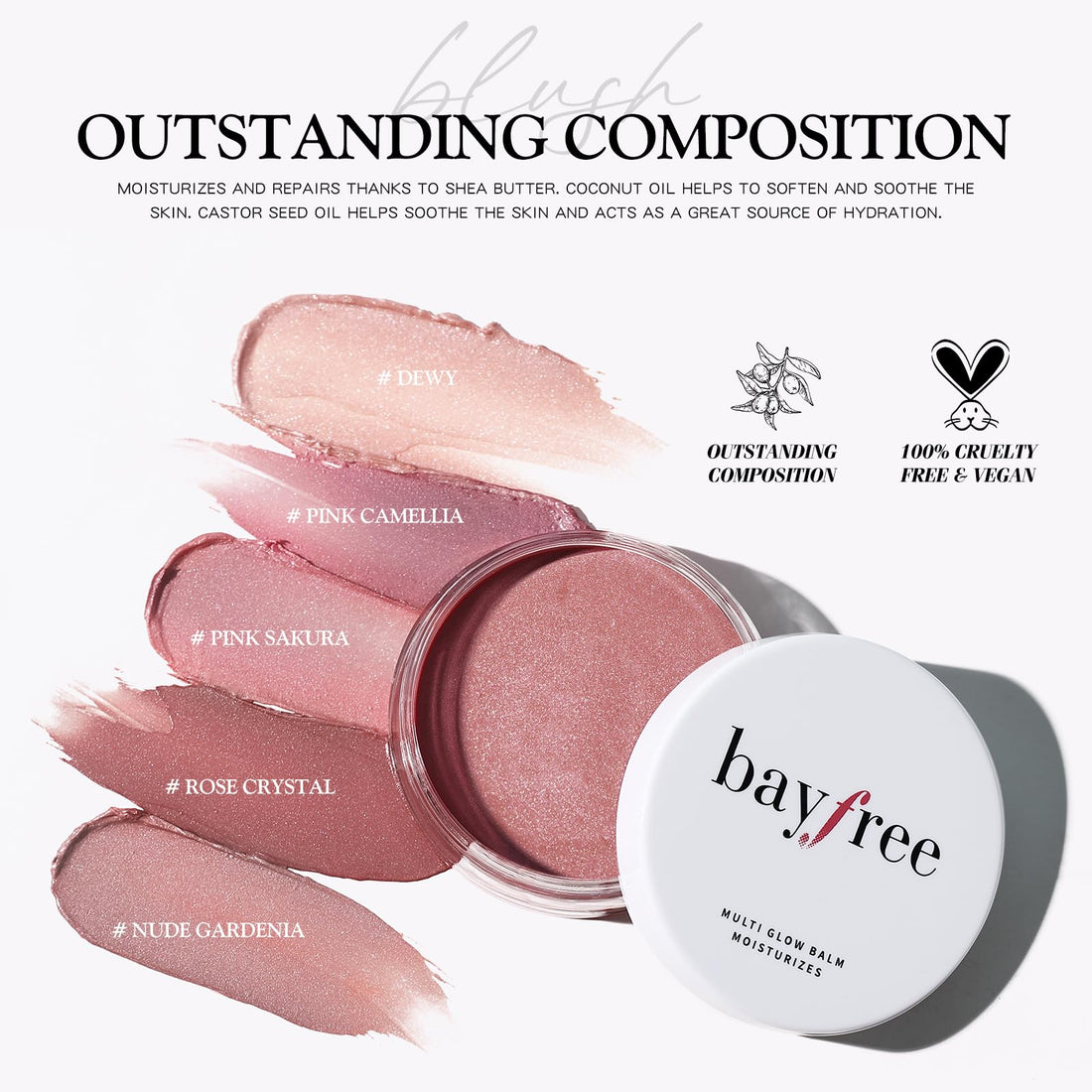 bayfree Multi Glow Balm, Cream Blush for Cheeks, Blush Balm Face Makeup, Radiant Finish, Hydrating, Creamy, Lightweight & Blendable Color, Face Makeup, 0.63 Oz (Pink Sakura)