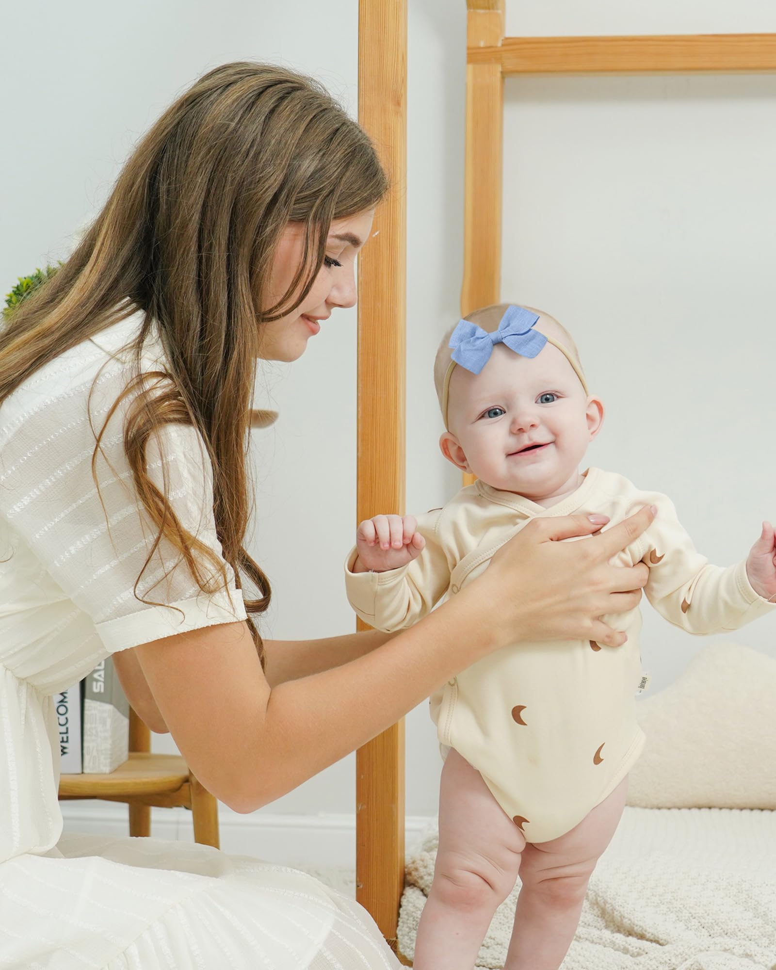 jollybows 20pcs Baby Girls Nylon Hair Bows Headbands Linen Hair Bands Elastic Hair Accessories for Kids Infants Newborn