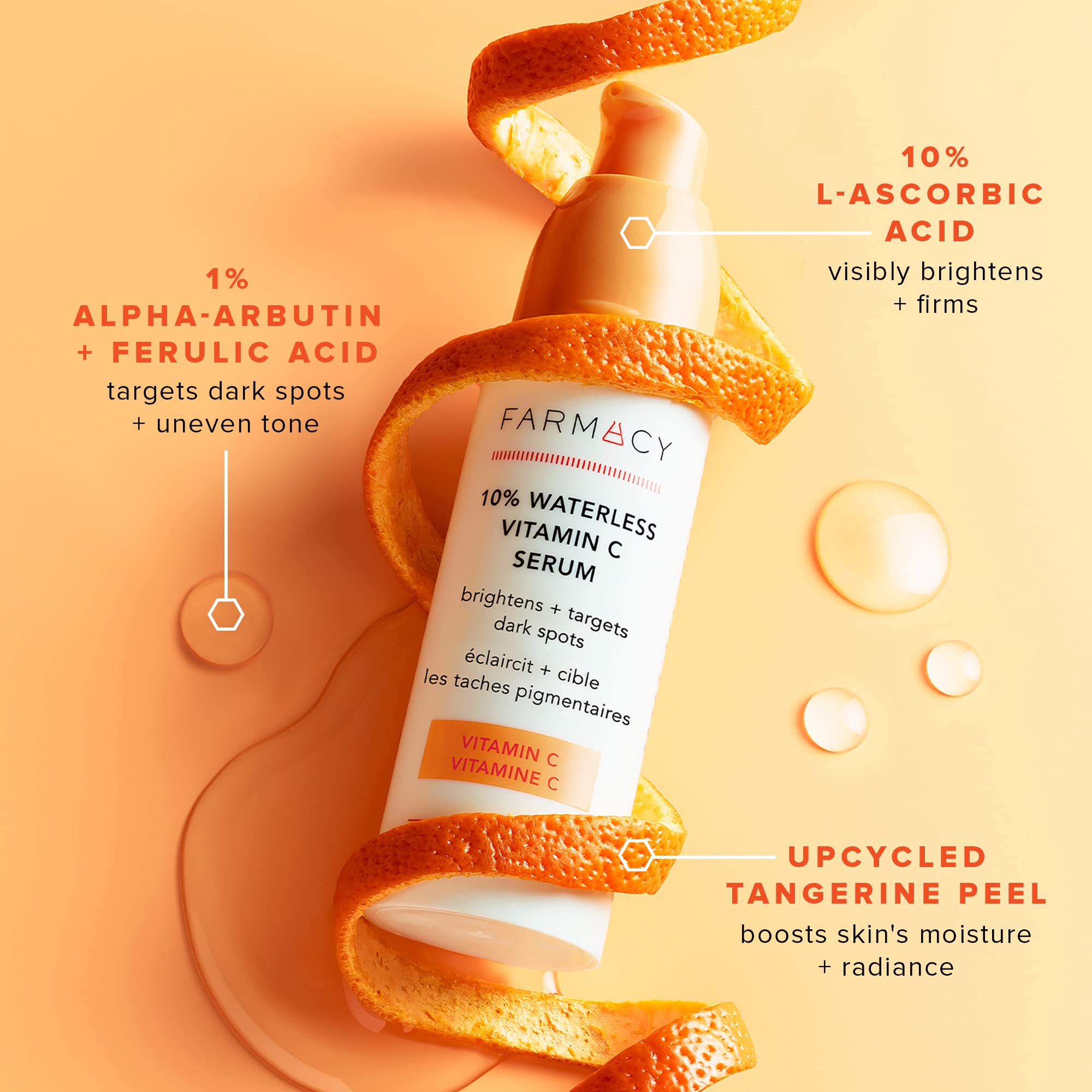 Farmacy 10% Vitamin C Serum for Face - Brightening Vitamin C Face Serum to Firm + Smooth Skin Texture - L Ascorbic Acid + Tangerine Peel Infused Skin Care to Hydrate and Even Skin Tone (30ml)