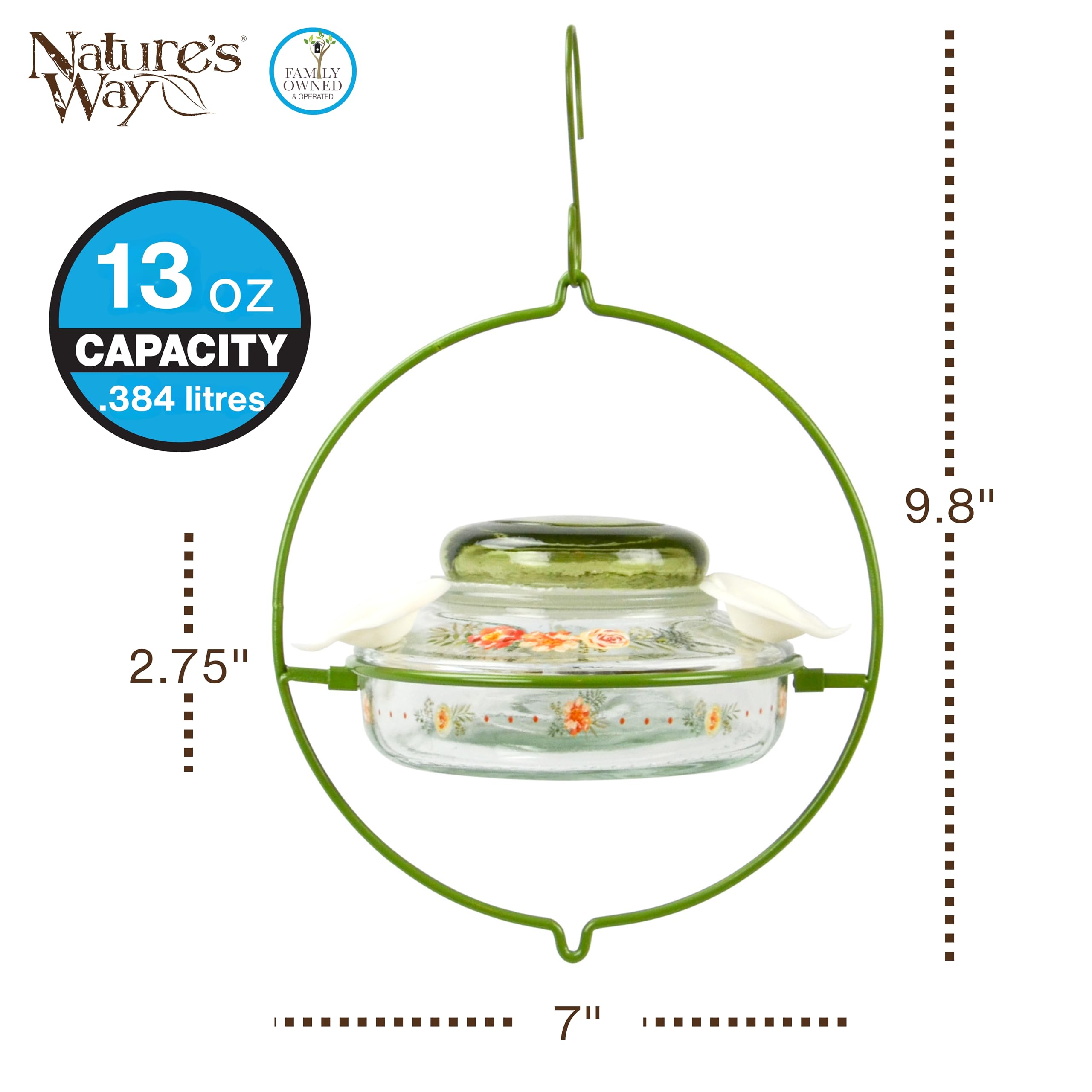 Nature's Way Bird Products Decorative Glass Top-Fill Hummingbird Feeder - Gardenia Bouquet (DTHF2)