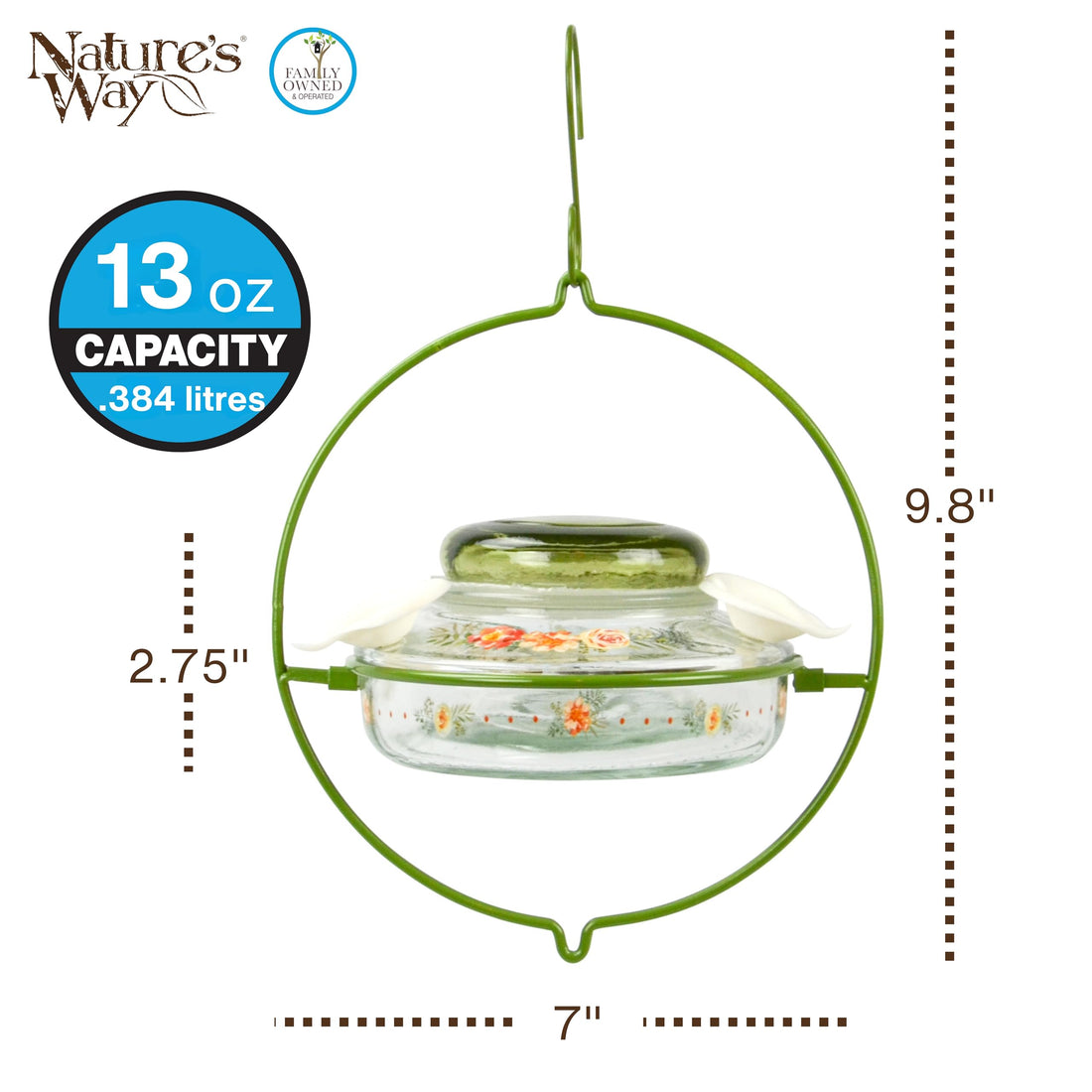 Nature's Way Bird Products Decorative Glass Top-Fill Hummingbird Feeder - Gardenia Bouquet (DTHF2)