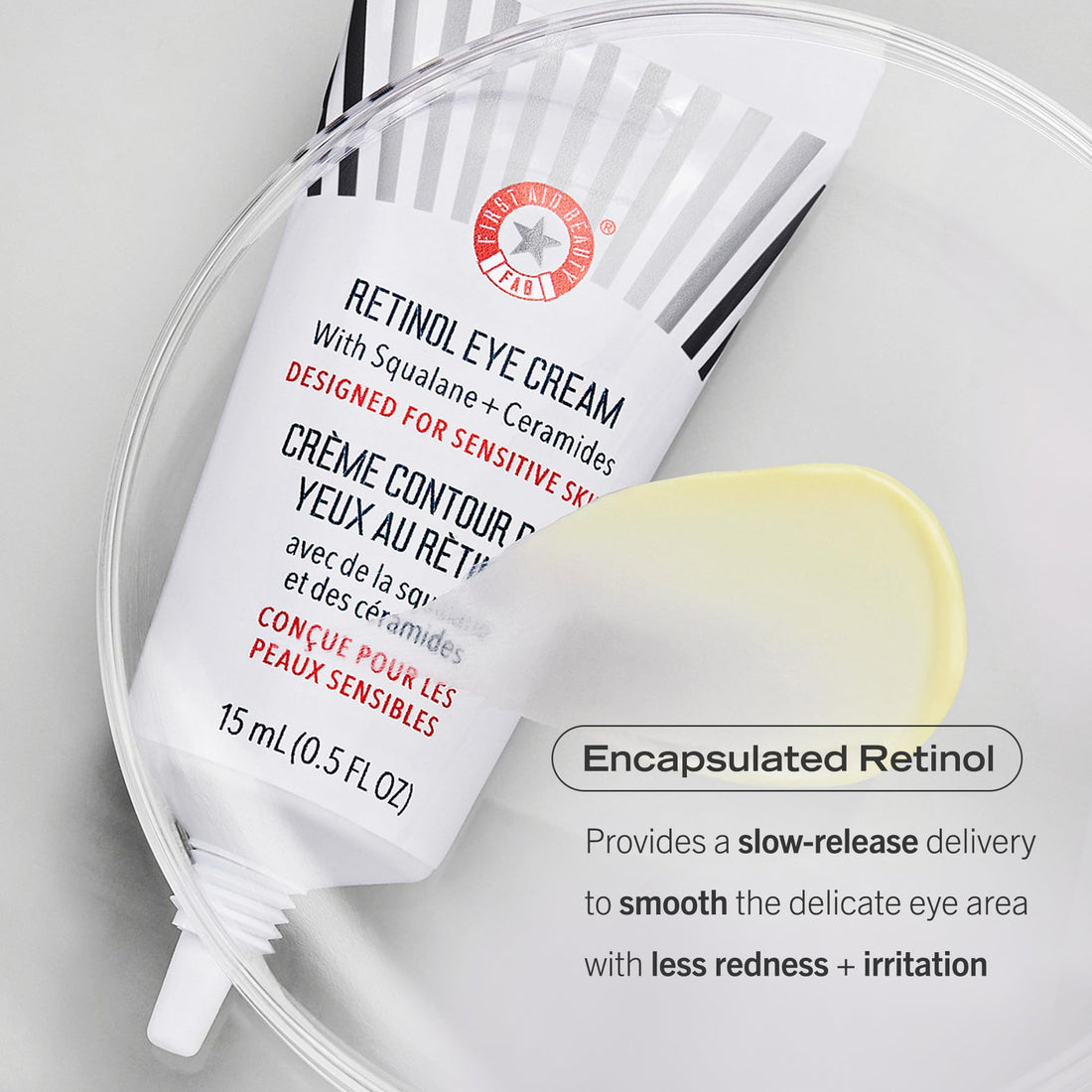 First Aid Beauty - Retinol Eye Cream with Squalane + Ceramides, Encapsulated Retinol Serum for Delicate Skin, Helps Improve Appearance of Fine Lines and Wrinkles, Safe for Sensitive Skin, 0.5 oz