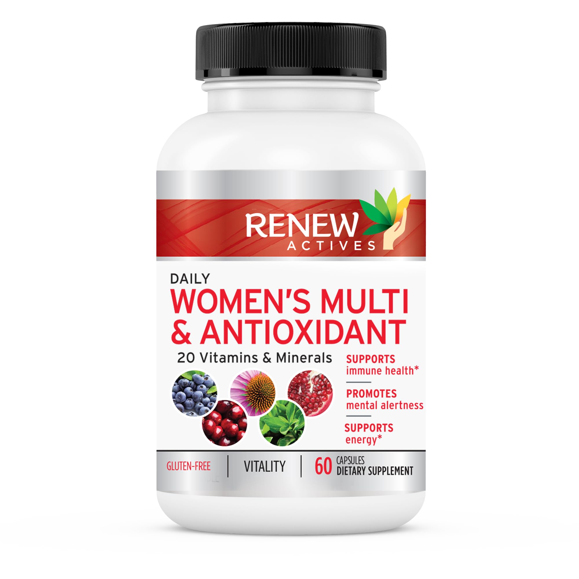 Renew Actives Women's Multi-Vitamin & Antioxidant: Daily Health Supplement - 22 Vitamins & Minerals for Energy & Mental Alertness - 60 Capsules