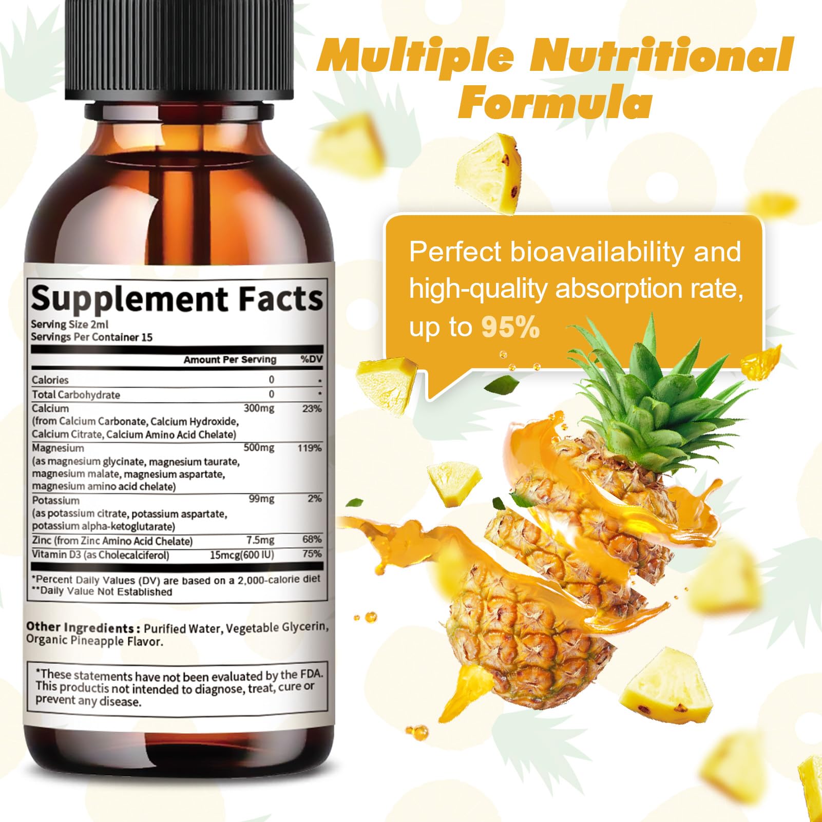 2 Pack Potassium Magnesium Supplement Liquid - High Absorption Calm Magnesium Complex 500mg & Potassium 99mg Plus Calcium, Vitamin D3, Zinc for Leg Cramps & Bone & Energy & Immune Support - 2 Fl oz