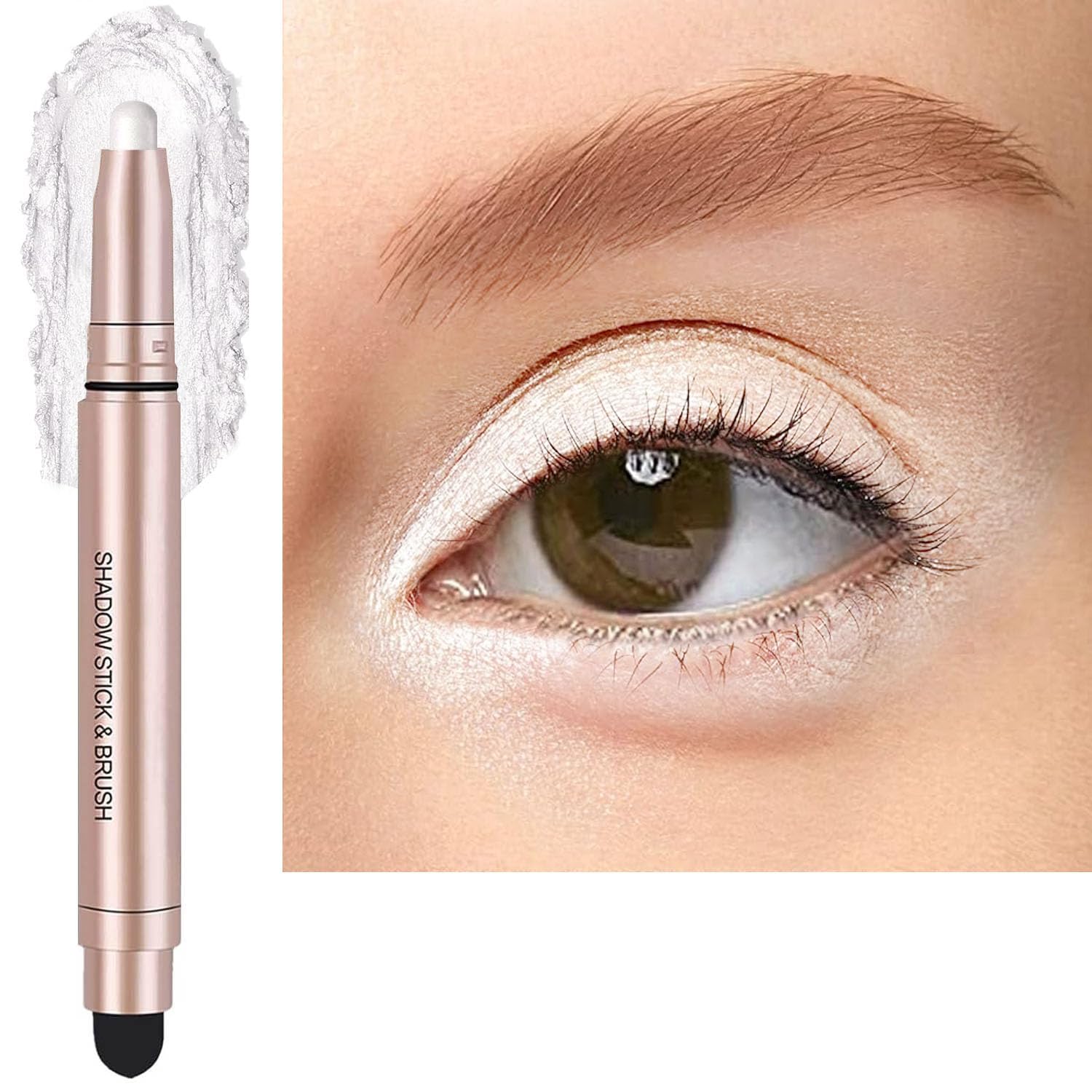 White Cream Eyeshadow Stick, Single Shimmer Eyeshadow Pencil, Waterproof Long Lasting Eye Shadow Stick Makeup, Hypoallergenic High Pigmented Eye Highlighter Pen Create Multi-Dimensional Eyes Look 01#