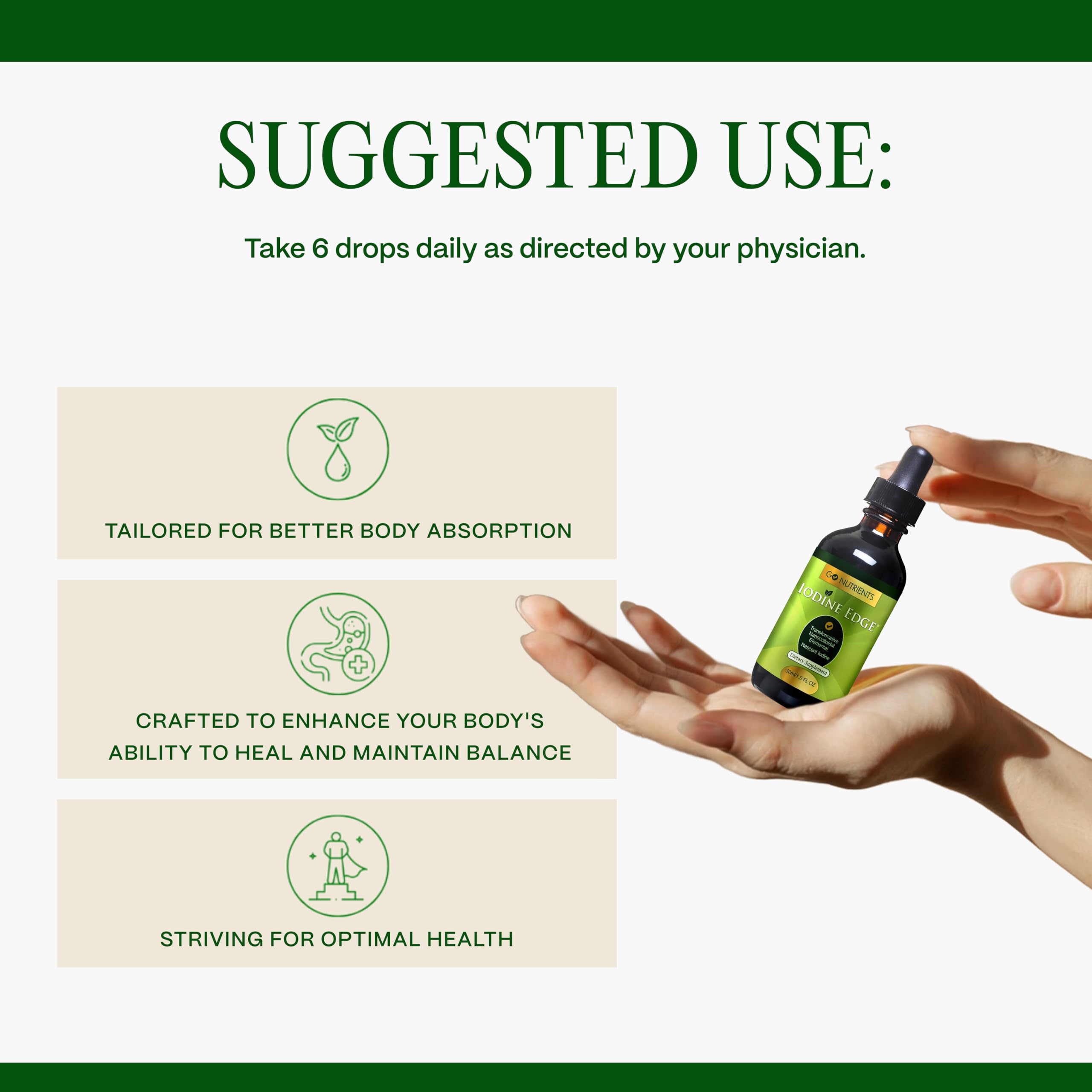 Go Nutrients Iodine Edge - Organic Nascent Iodine Supplement - Advanced Iodine Drops for Thyroid Support, Boosted Energy, Cognitive Function & Immunity - 1oz Fast Absorbing Liquid Formula, GMO-Free