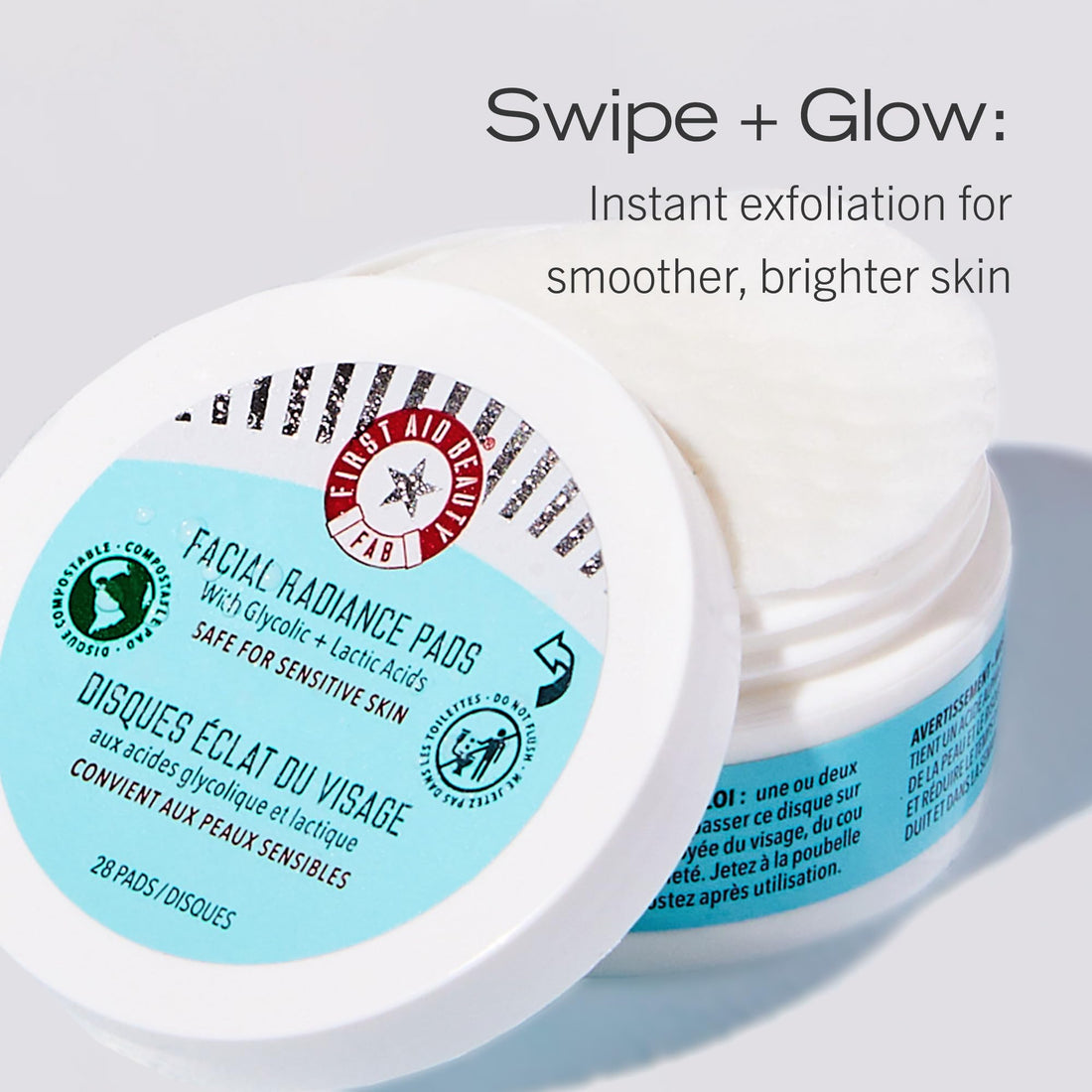 First Aid Beauty - Hydrated Glow Kit: KP Bump Eraser Body Scrub, 4 oz, Facial Radiance Pads, 28 Pads, Pure Skin Face Cleanser, 2 oz, & Ultra Repair Cream, 6oz, Hydration and Exfoliation Treatment, 4ct