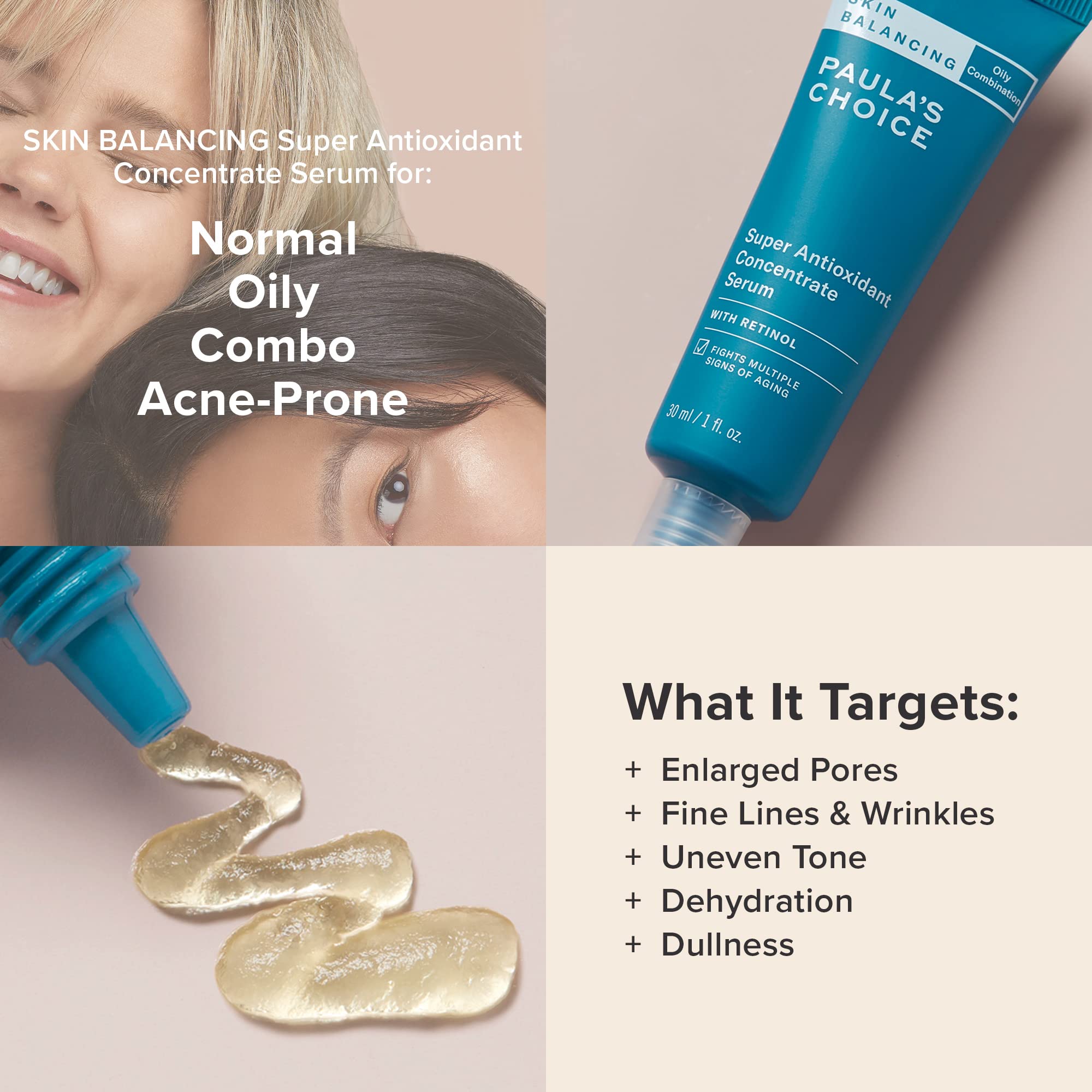 Paula's Choice SKIN BALANCING Antioxidant Concentrate Face Serum, Retinol & Vitamin C, Anti Aging, Anti Wrinkle & Large Pores, Oily Skin, 1 Ounce