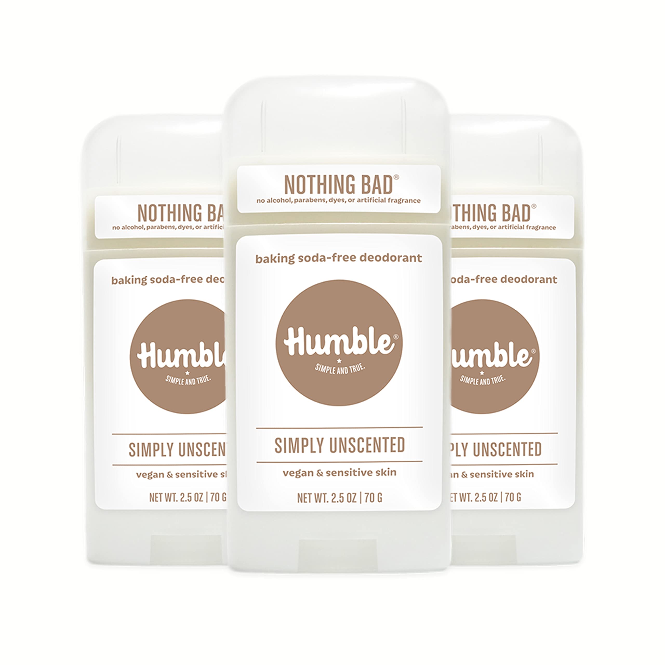 HUMBLE BRANDS Aluminum-Free Deodorant, Vegan and Cruelty- free, Formulated for Sensitive Skin, Simply Unscented, 2.5 Ounce (Pack of 3)