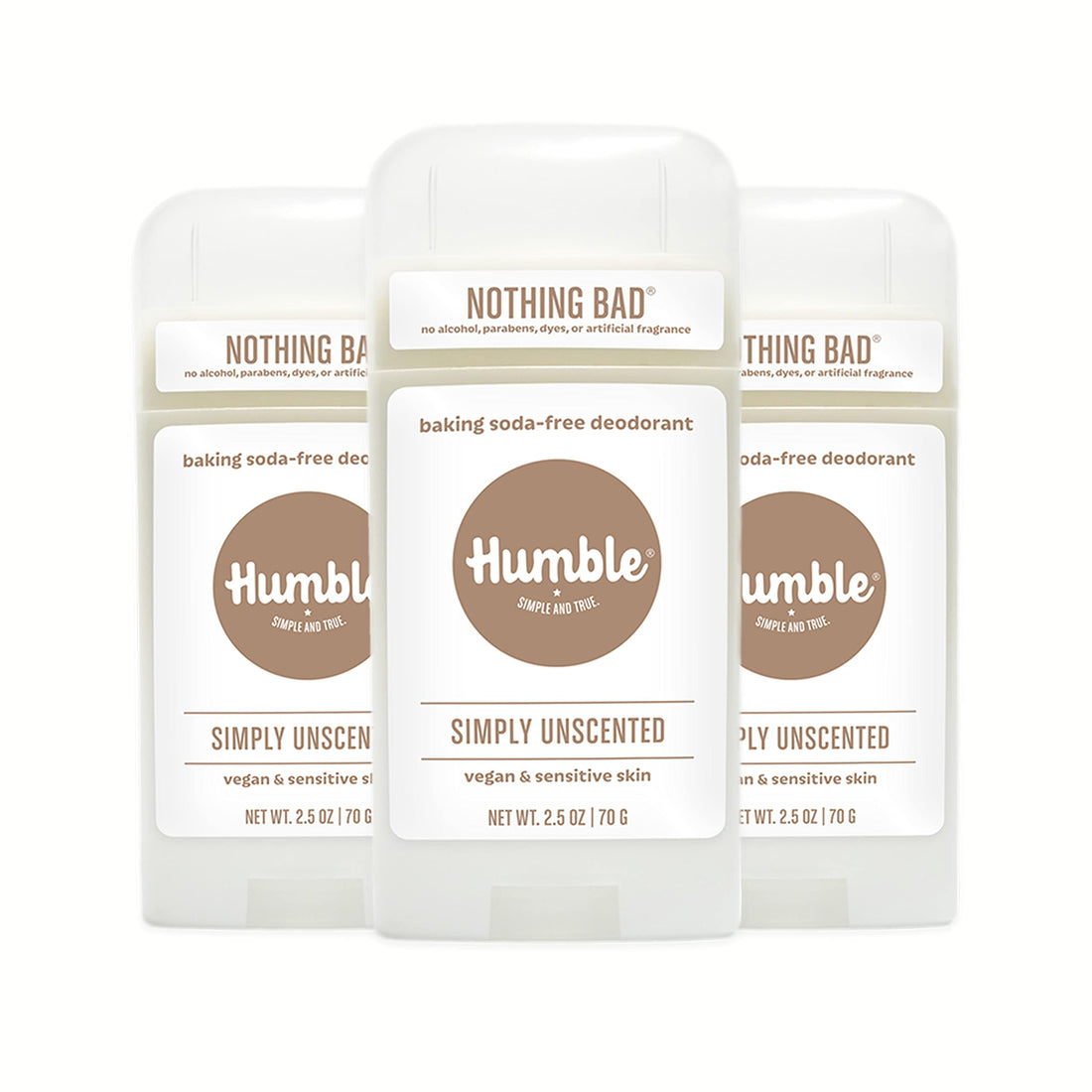 HUMBLE BRANDS Aluminum-Free Deodorant, Vegan and Cruelty- free, Formulated for Sensitive Skin, Simply Unscented, 2.5 Ounce (Pack of 3)