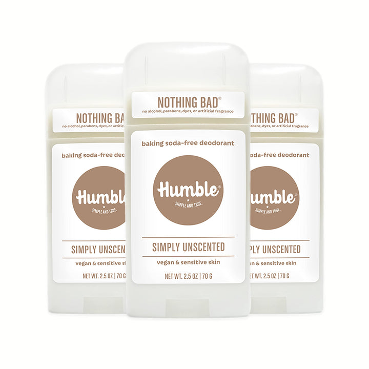 HUMBLE BRANDS Aluminum-Free Deodorant, Vegan and Cruelty- free, Formulated for Sensitive Skin, Simply Unscented, 2.5 Ounce (Pack of 3)