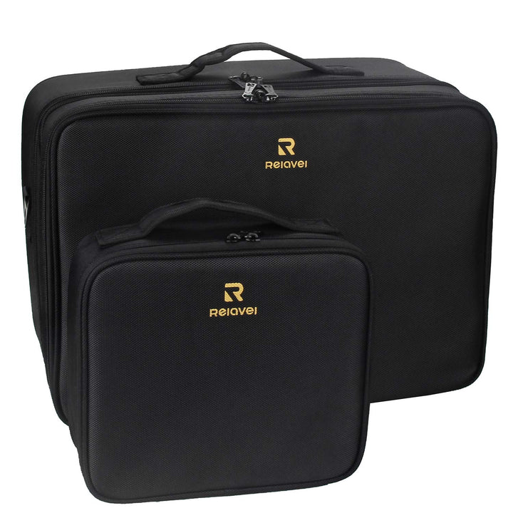 Relavel Makeup Case Makeup Bag Cosmetic Makeup Brush Organizer Makeup Artist Box 2 Pack Large and Small Size with Adjustable Dividers