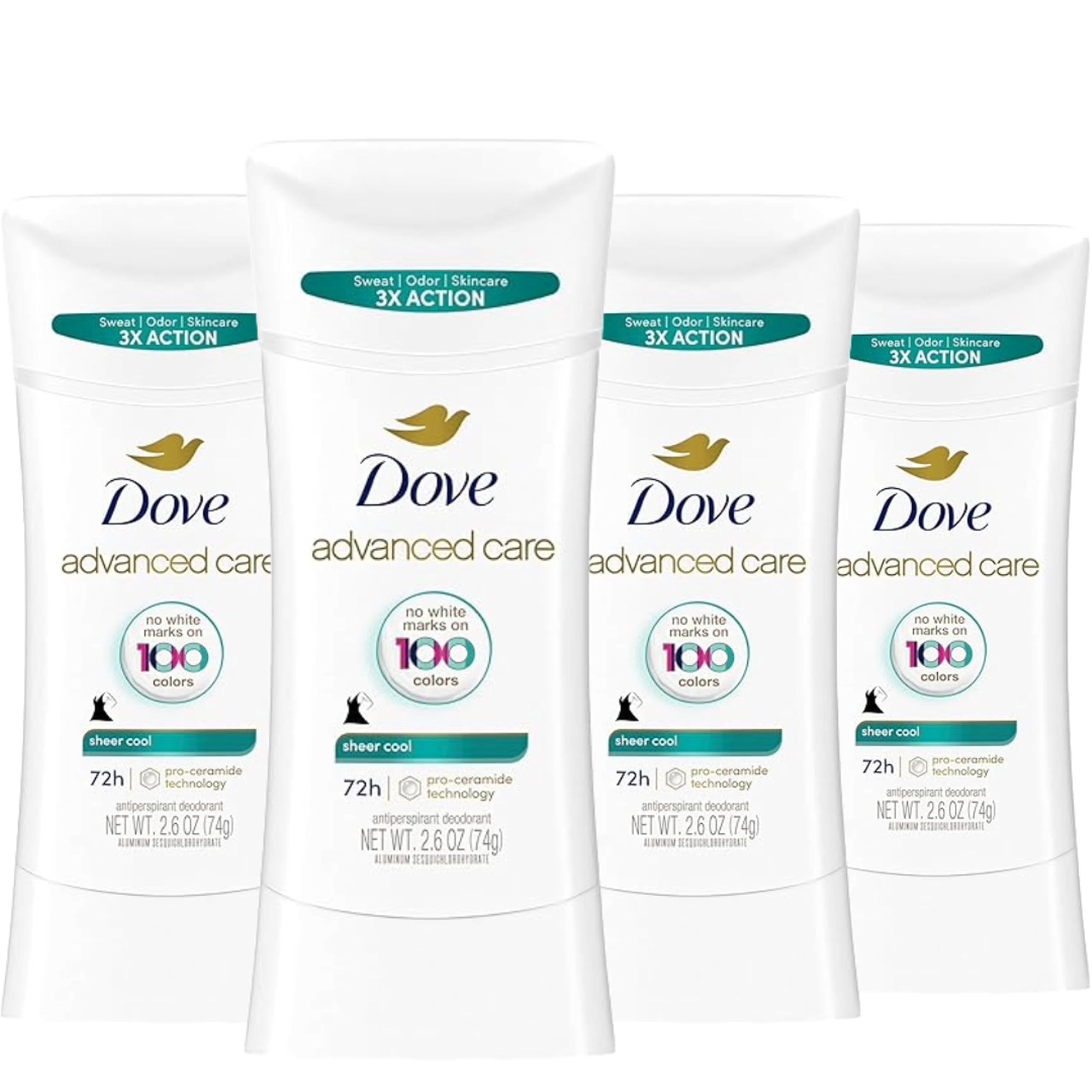 Dove Advanced Care Antiperspirant Deodorant Stick Sheer Cool for Soft, Resilient Skin Sweat & Odor Protection, 2.6 oz (Pack Of 4)