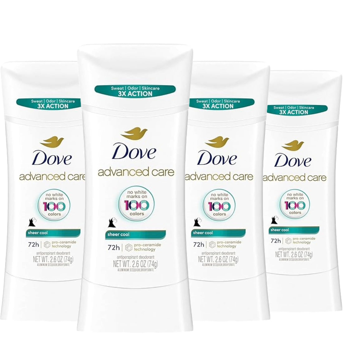 Dove Advanced Care Antiperspirant Deodorant Stick Sheer Cool for Soft, Resilient Skin Sweat & Odor Protection, 2.6 oz (Pack Of 4)