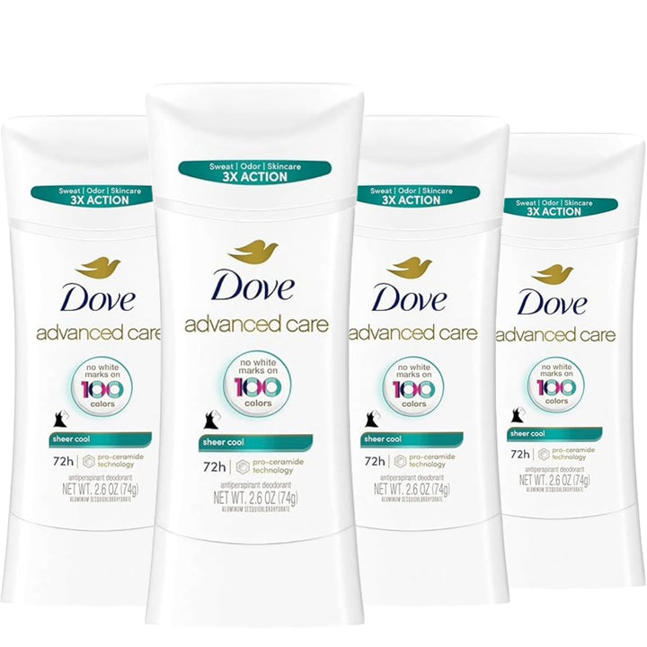 Dove Advanced Care Antiperspirant Deodorant Stick Sheer Cool for Soft, Resilient Skin Sweat & Odor Protection, 2.6 oz (Pack Of 4)