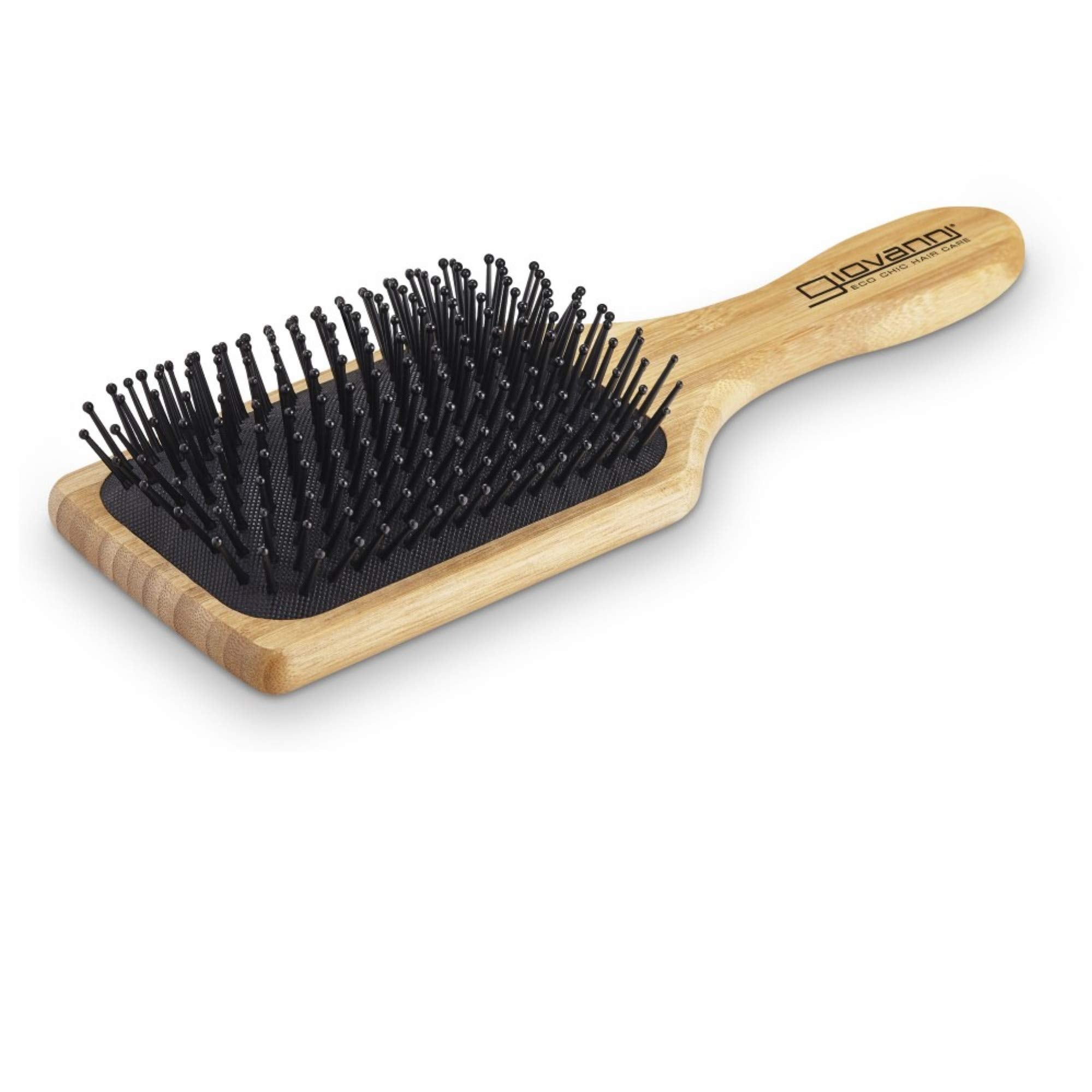 GIOVANNI Rectangular Paddle Hair Brush with Real Bamboo Handle and Base, Bristles Gently Detangle & Smooth Hair, Great for Fine or Thick Hair, Works on Curly or Straight Hair Types, Smoothing Tresses