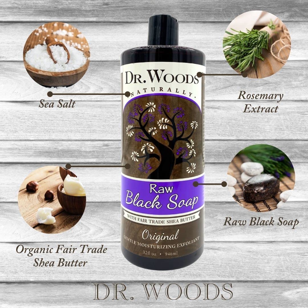 Dr. Woods Raw Black Liquid Body Wash with Organic Shea Butter, 32 Ounce